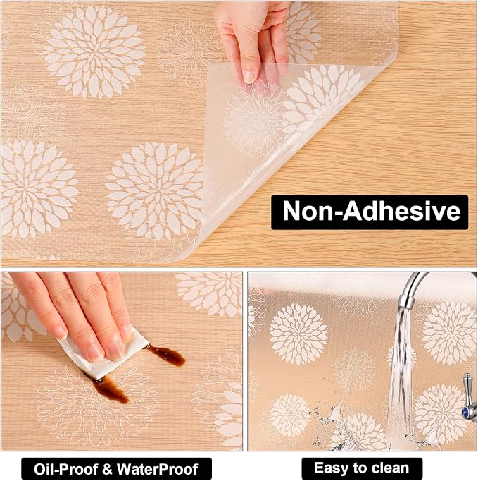Cooyes Shelf and Drawer Liners for Kitchen Cabinets, Non Adhesive Cabinet Liner, EVA Waterproof Durable Non-Slip Drawer Mats for Shelves, Refrigerator, Storage, Desks（17.5" W x 198" L）