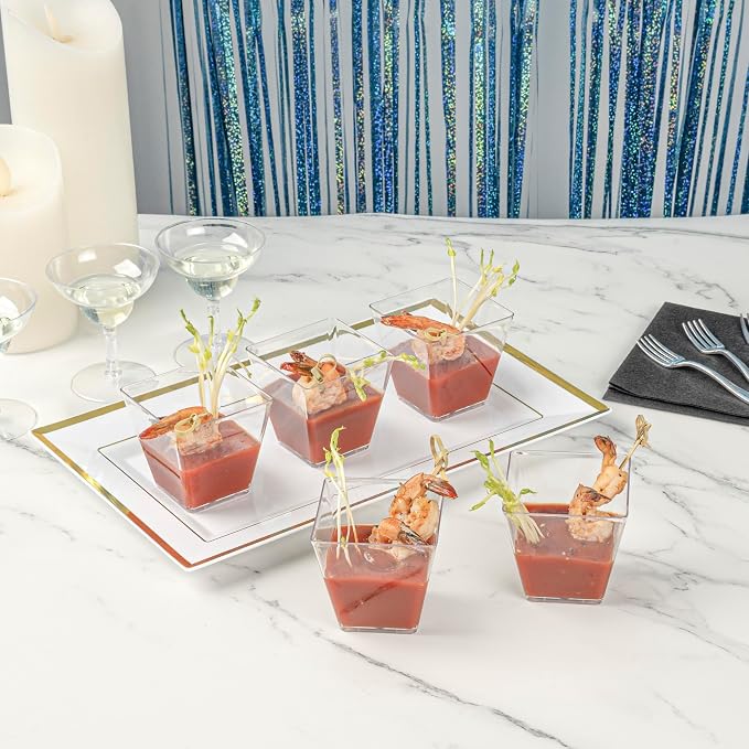 Restaurantware-5 Ounce Kova Cups, 20 Square Medium Appetizer Cups - Durable, Disposable, Clear Plastic Parfait Cup, Serve Mousse, Puddings, Or Samples, For Weddings Or Parties