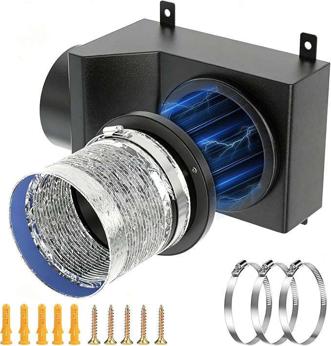 Magnetic Dryer Vent Coupler, 90 Degree Elbow Dryer Vent Connector Kit with Strong Magnetic Self-Connection, Stainless Steel Airtight Seal Dryer Venting Kit Includes 2.6ft 4IN Duct & Clamps