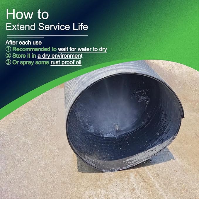 3/8 npt Sewer Jetter Nozzle for 2900 PSI, 70 L/min Pressure Washer - Stainless Steel, Quickly Rotating for Municipal Drain Pipe Cleaning