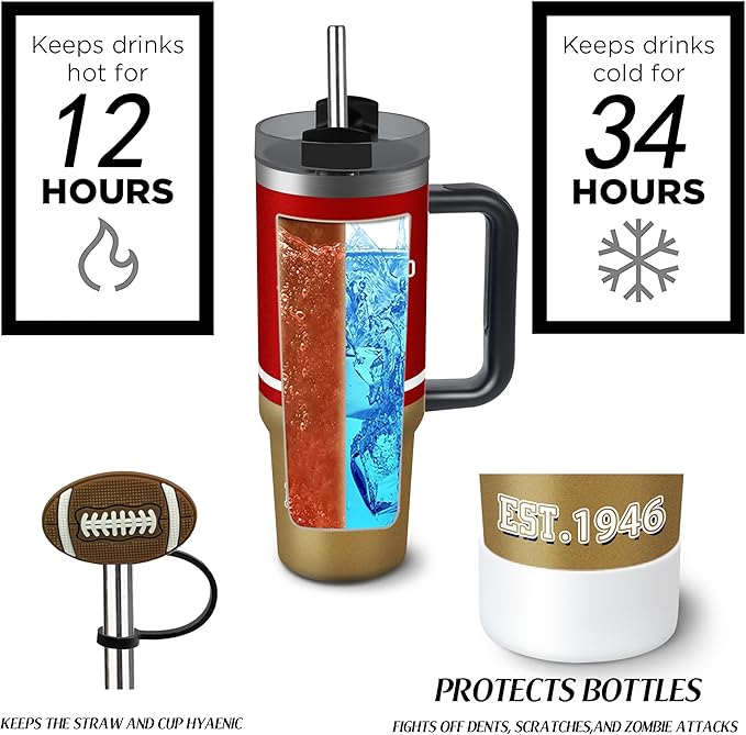 Tumbler 30oz Straight Skinny Portable Handle Car Cups With Anti slip Sleeve Straw Dust Cover, Sports Travel, Stainless Steel Insulated Gifts for Men Women Fans