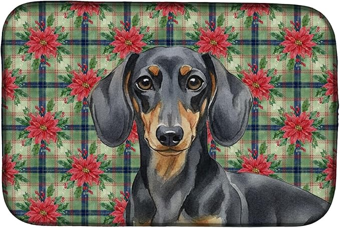 Caroline's Treasures Black and Tan Dachshund Christmas PoinsettIas Dish Drying Mat Absorbent Dish Drying Mat Pad for Kitchen Counter Dish Drainer Mat for Countertop, 14 x 21", Multicolor