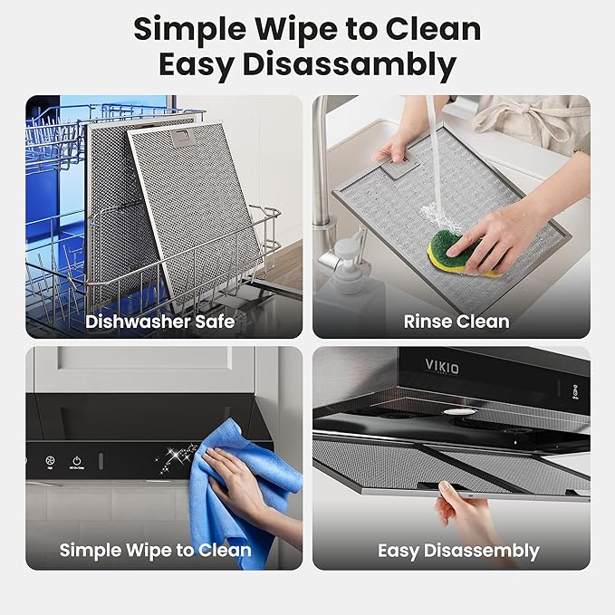 VIKIO HOME 30 Inch Under Cabinet Range Hood 900 CFM, Dual Motor Powerful Kitchen Vent Hood, Gesture & Touch Control, Ultra Quiet DC Motor, Dishwasher-Safe Filters, LED Lights, Glass Black