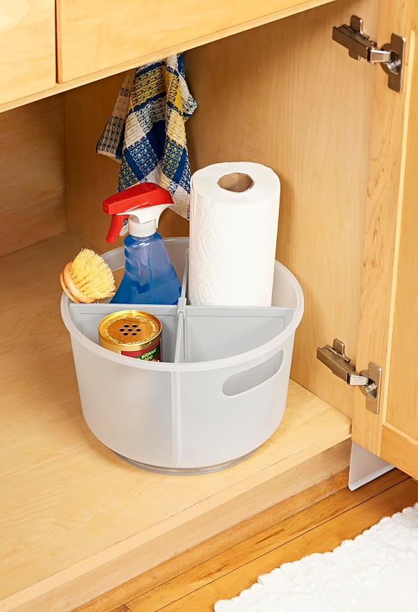 madesmart Deep Turntable, Under Cabinet Storage, for Cleaning Supplies, Undersink Storage, Sponges, Shampoos, Soaps, Toiletries, Dorm Laundry Kitchen Bottles & Bath, White