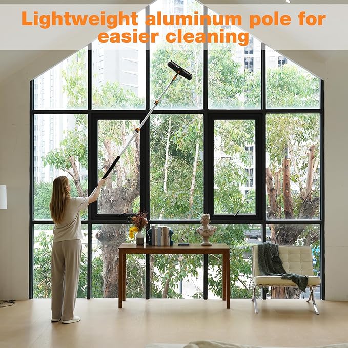 20FT Reach Window Squeegee with 5-13 FT Extension Poles, Extra-Large 14" Window Squeegee Window Cleaning Kit with Telescopic Pole,Window Cleaner Tool with Adjustable Head, for High Window, Glass, RV
