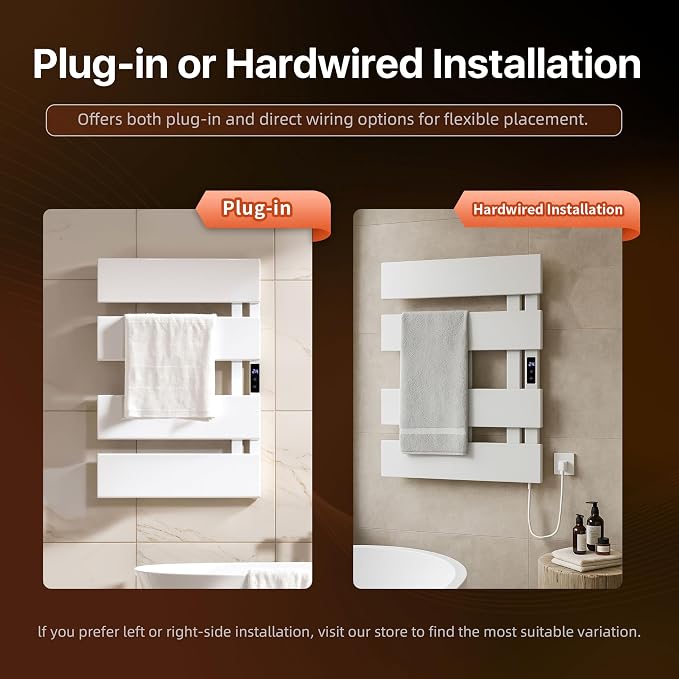 Electric Towel Warmer with Smart LED Timer, Modern [2/3/4] Bar Large Panel Heated Towel Rack, Wall-Mounted Plug-in/Hardwired 2-in-1, Rapid Warmth for Bathrooms, [Matte Black/Alpine White]