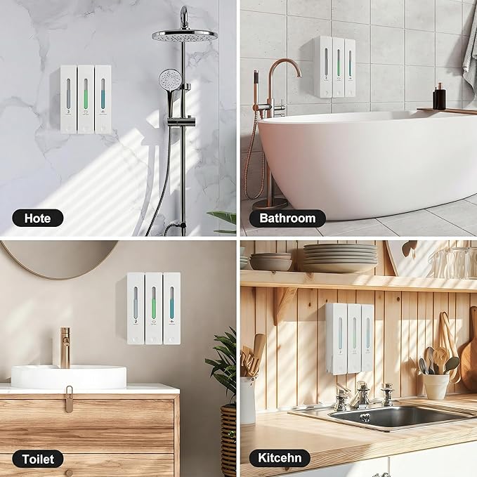 Shampoo and Conditioner Dispenser - Wall-Mounted 3-Chamber Shower Soap Dispenser