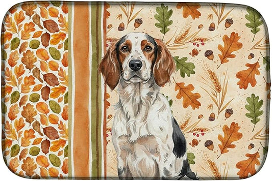 Caroline's Treasures Tricolor English Setter Heirloom Fall Dish Drying Mat Absorbent Dish Drying Mat Pad for Kitchen Counter Dish Drainer Mat for Countertop, 14 x 21", Multicolor