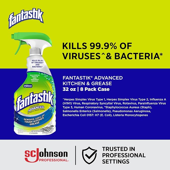 SC Johnson Professional Fantastik Advanced Kitchen & Greaser Cleaner, 32 fl oz, Pack of 8