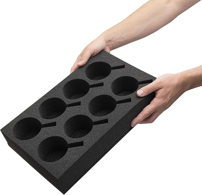 Foam Cup & Glass Holder – Grey Sponge Tray, 8-Slot for Standard Mugs – Sturdy Travel Drink Campervan Storage, Beverage Organizer for RV, Camper, Boat & Motorhome