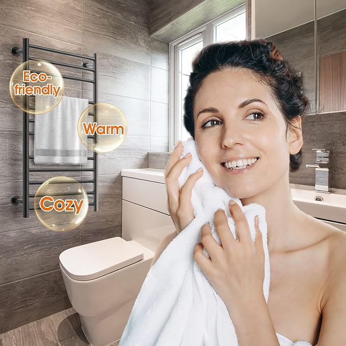 Poloma Towel Warmer Rack for Bathrooms, Heated Towel Rack Wall Mounted, Towel Heater, Towel Dryer, Stainless Steel, 12Bars, Black.