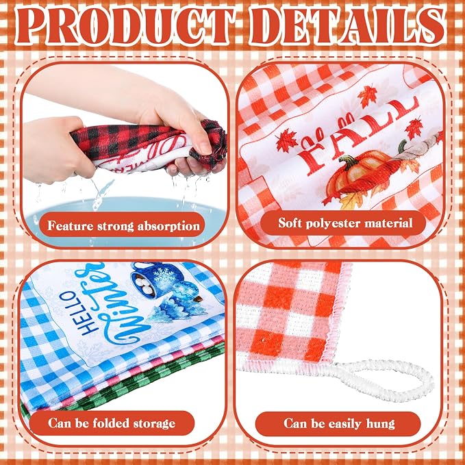 Bencailor 16 Pcs Seasonal Kitchen Towels Set for All Holidays Spring Easter Summer Hand Dish Tea Towels Bulk Absorbent Dishcloths Housewarming Gift for Cooking Kitchen Bathroom