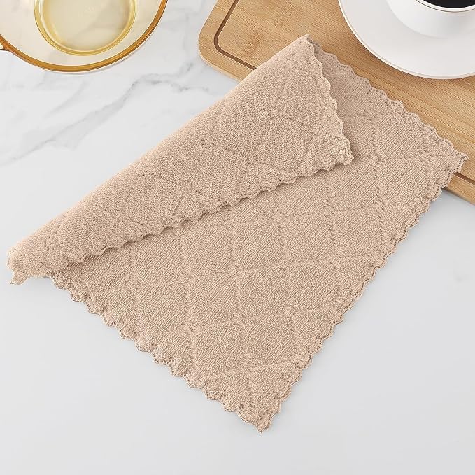 Homaxy 18 Pack Kitchen Dish Cloths (10 x 10 Inches, Tan), Super Soft and Absorbent Coral Velvet Dish Towels, Nonstick Oil Fast Drying Microfiber Cleaning Cloth, No Lint Household Dishcloths