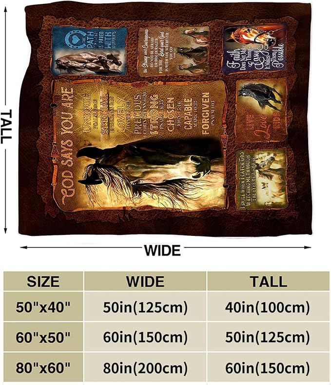 jerkboo Horse Blanket Throws Horse Gifts Christian Horse Throw Blanket for Girls Women Kids Adults Soft Warm Cozy Fleece Blanket for Couch Sofa Bed 60""x50""