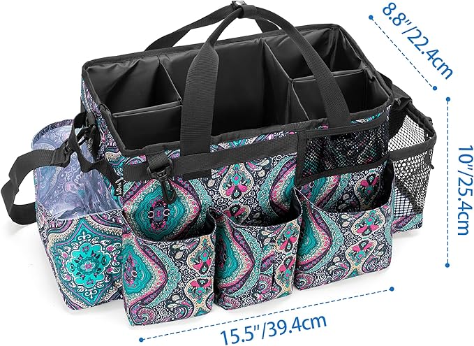 LoDrid Wearable Cleaning Caddy Bag with 4 Foldable Dividers, Cleaning Supply Organizer with Shoulder Strap and Side Handles for Cleaners & Housekeepers, Totem