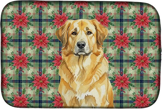 Caroline's Treasures Lion Yellow Leonberger Christmas PoinsettIas Dish Drying Mat Absorbent Dish Drying Mat Pad for Kitchen Counter Dish Drainer Mat for Countertop, 14 x 21", Multicolor