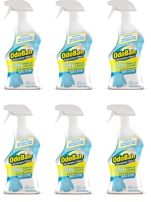 OdoBan Ready-to-Use Oxy Fabric and Laundry Stain Remover, Triple Action Stain Eliminator, 6-Pack, 32 Ounce Spray Each