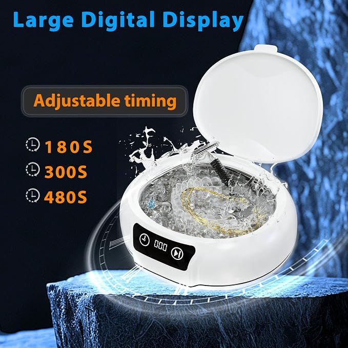Ultrasonic Retainer Cleaner Machine,48 kHz Ultrasonic Cleaner,700ML Portable Ultrasonic Cleaner for Braces, Mouth Guards, Aligner, Toothbrush, Glasses, Jewelry(White)