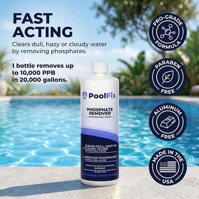 Phosphate Remover – 1 Quart Reduces Phosphates for Cleaner, Clearer Water & Improved Pool Clarity | Professional Grade - 32 oz Bottle