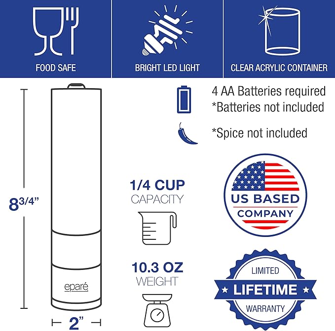 Eparé Bundle: Electric Salt or Pepper Grinder & Reusable Swedish Kitchen Dishcloth - Battery Operated Ceramic Burr Peppermill & Stylish & Washable Cellulose Paper Towel & Sponges Alternative