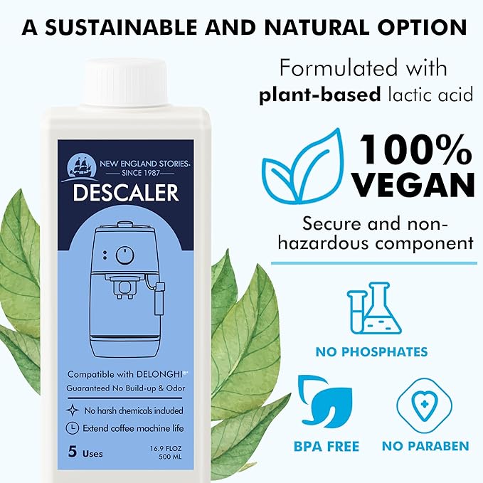 10 Uses DeLonghi Compatible Descaling Solution, Specially Designed to Clean Delonghi Coffee Machines and Maker - 33.8oz Espresso Coffee Maker Cleaner, Coffee Pot Cleaning Limescale Remover