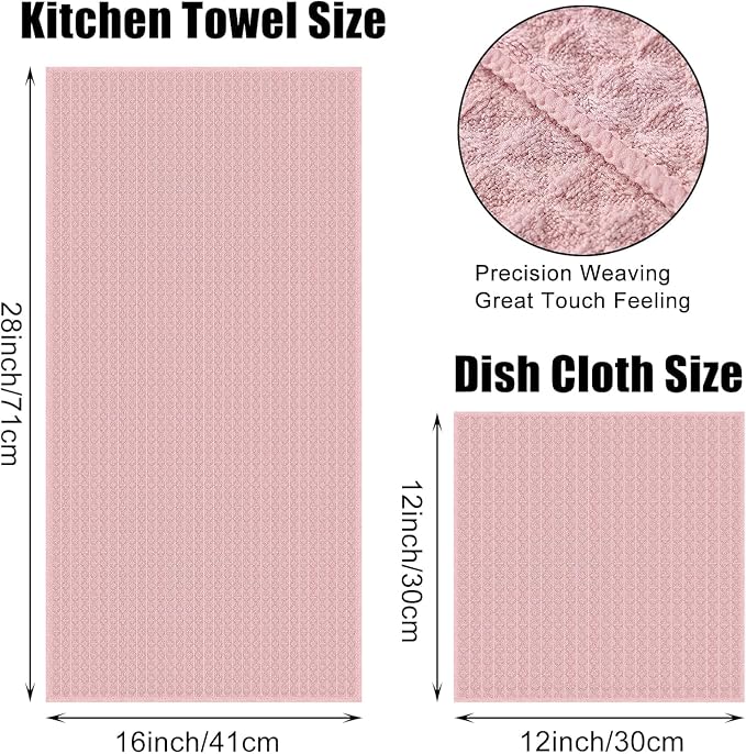 Homaxy Microfiber Waffle Weave Kitchen Towels Set, 16 x 28 Inch and 12 X 12 Inch Ultra Absorbent and Solid Color Dish Towels, 8 Pack, Beige/White/Pink/Grass Green