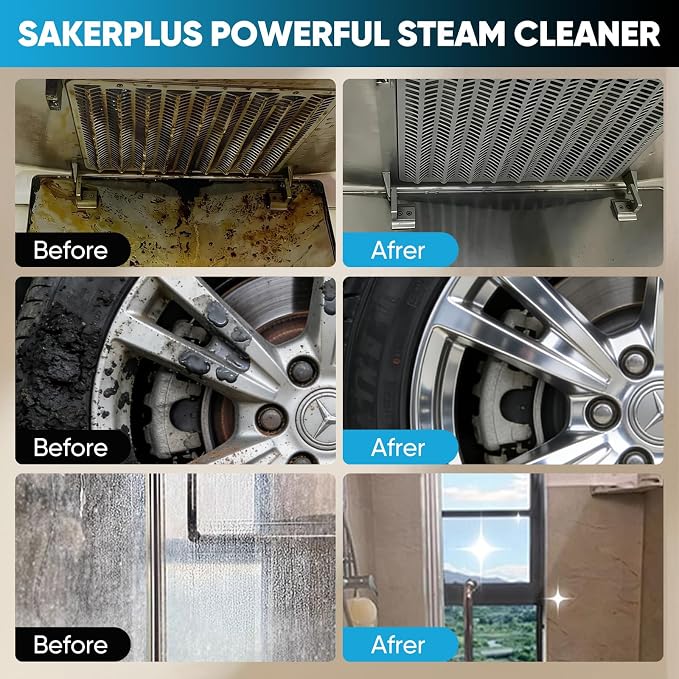 Sakerplus Steam Cleaner, Handheld Pressurized Steamer, 1050W 230°F Fast Heating with 9 Accessories, Multi-Surface Steam Cleaner for Home, Car, Tile & Grout, Windows, Upholstery (5 Towel Sleeve)