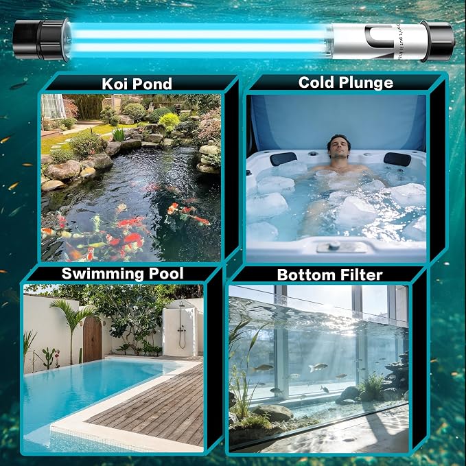 20W Pond UV Light for 100-1200 Gallon, Aquarium UV Light, UV Water Clarifier for Koi Pond, Cold Plunge, Aquarium, Swimming Pool, Spa and Fish Tank Algea Control