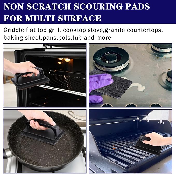 Reallnaive 62 Pcs Griddle Cleaning Kit Screen Holder Grill Screens Cleaning Pads Heavy Duty Abrasive Mesh Pads for Flat Tops, Cast Iron, Stainless Steel Griddle Cleaner Accessories Bundle (Black)