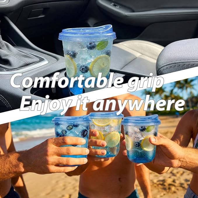 12oz Disposable Stemless Glasses With Strawless Sip Lids,PET Disposable Drinking Cups,Clear Plastic Wine Glasses for Parties Birthday,Wedding,Meeting,Christmas Party Supplies. (50, Blue)