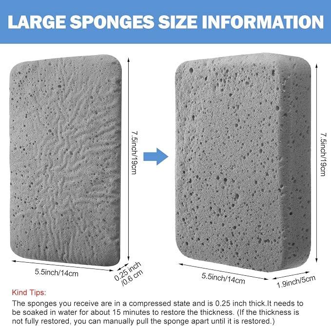 Tioncy 24 Pcs Large Car Wash Sponges Bulk 7.5 x 5.5 x 1.9 Inch Grouting Foam Cleaning and Washing Sponge Commercial Foam Large All Purpose for Kitchen Bathroom Household (Grey)