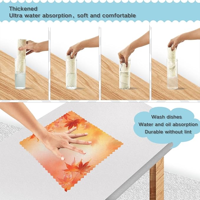 senya Thanksgiving Day Kitchen Dishcloths, Thanksgiving Autumn Leaves Golden Maple Leaves Cloth Dish Towels 6 Pack Super Absorbent Dishtowels Reusable Cleaning Cloths