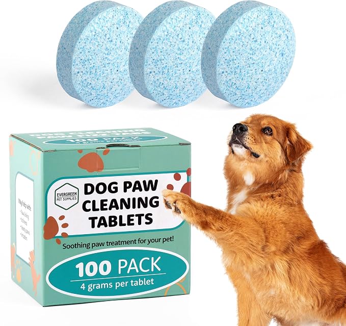 Evergreen Pet Supplies Dog Paw Soak Tablets - Itchy Paws Relief Soak - Tea Tree Oil Anti-Itch Skin Treatment - Convenient Dog Bath Tablets - 100 Count, 4 g Each