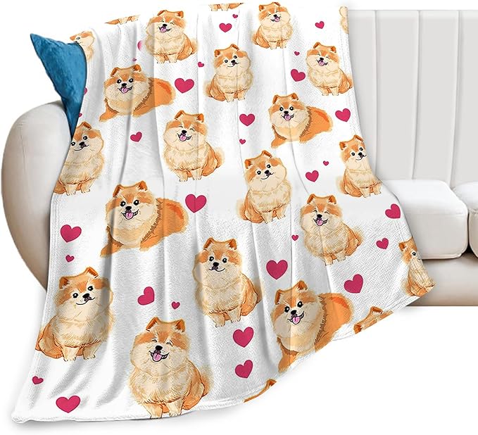 Pomeranian Gifts and Decor - Cute Dog Throw Blanket for Girls, Women, Kids, Adults - Soft, Warm, Cozy Fleece Blanket for Couch, Sofa, Bed - 80"x60"