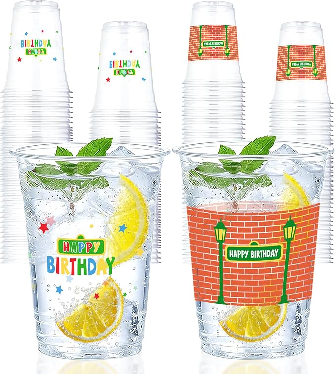50Pcs 16oz Red Brick Wall Street Birthday Plastic Cups Red Brick Disposable Cups Retro Street Theme Plastic Tumblers for Boys Girls Birthday Baby Shower Party Supplies Beverage Drinking