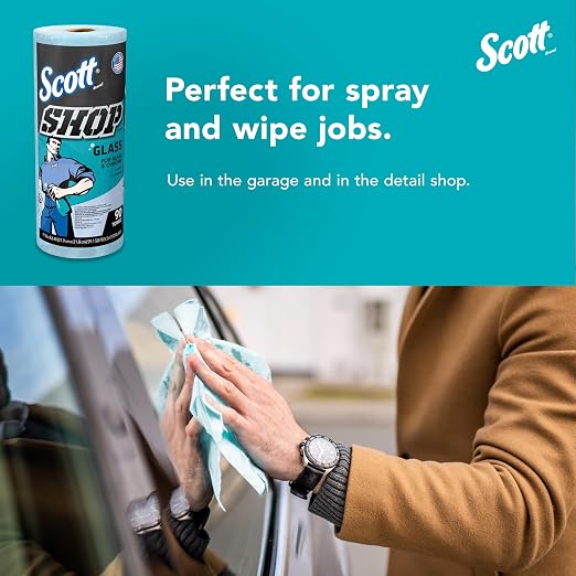 Scott Shop Original Glass Towels (32896), Blue, Cloth-like Paper Towel for Mirrors and Chrome, 8.6"x11" Wipe (12 Rolls of 90 Sheets, 1,080 Sheet Total)