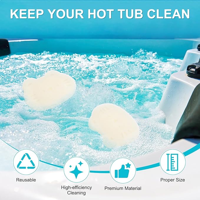M METERXITY 40-Pack Hot Tub Scum Absorber, 9x12 Cm/3.5x4.7 Inch Sponge Kitten Pattern Scum Balls for Spa, Bathtub and Swimming Pool to Soak Up Oils Bathtub Accessories [White]