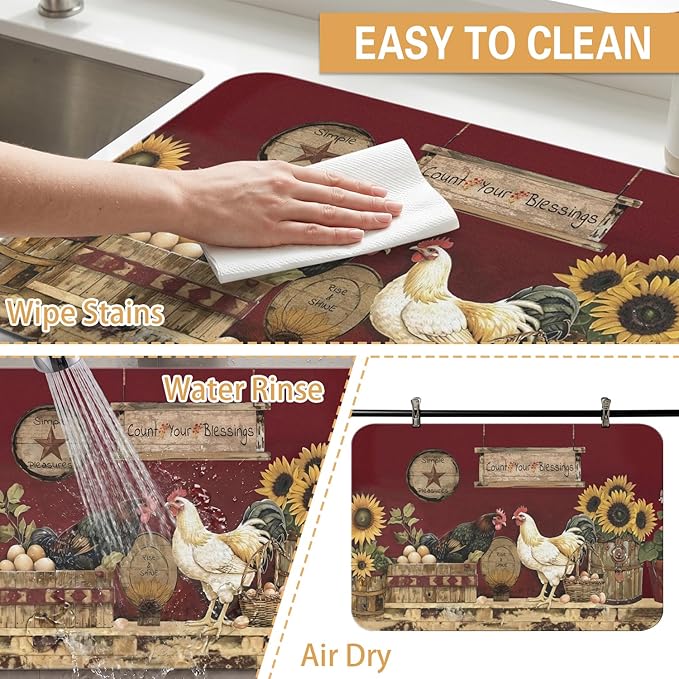 Kitchen Countertop Dish Drying Mat,Super Absorbent Coffee Bar Mat for Maker Espresso Machine, Anti-Slip Accessories for Kitchen Countertops 23x15 Inch