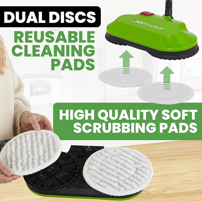 H2O MOP X5 Dual Buff Steam Mop Head Attachment - Great For Hardwood, Tile Floor Buffing, Cleaning and Steaming - Includes 2 Soft Scrub Washable Pads