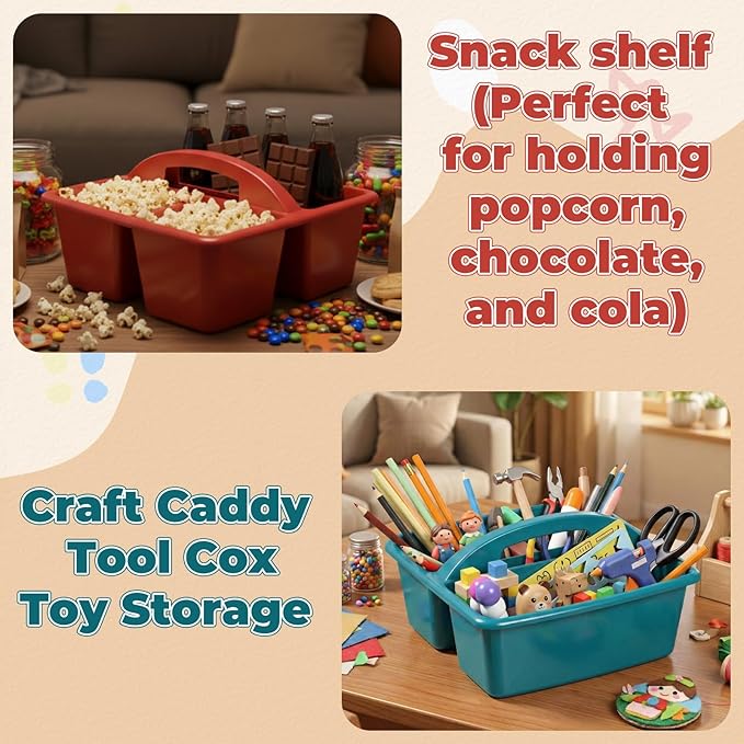 Kathfly 4 Pack Caddy Organizer with Handle, Stackable Organization Storage, Small Plastic Basket Classroom Caddy for Table Desk Office Pencil Kids Room Craft Art Teacher School Supplies (Deep Color)
