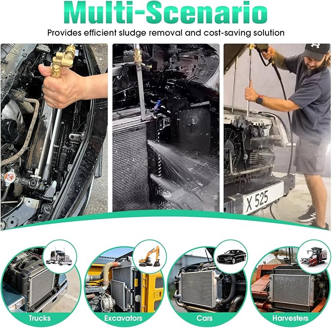 47" & 24" Radiator Cleaning Wand, 8-Piece Set- 4500 PSI Stainless Steel Dual Water/Air Radiator Cleaner with Valve Switch, Connector, Cleaning Brush and Sealing Tape for Cars, Trucks, Heavy Equipment