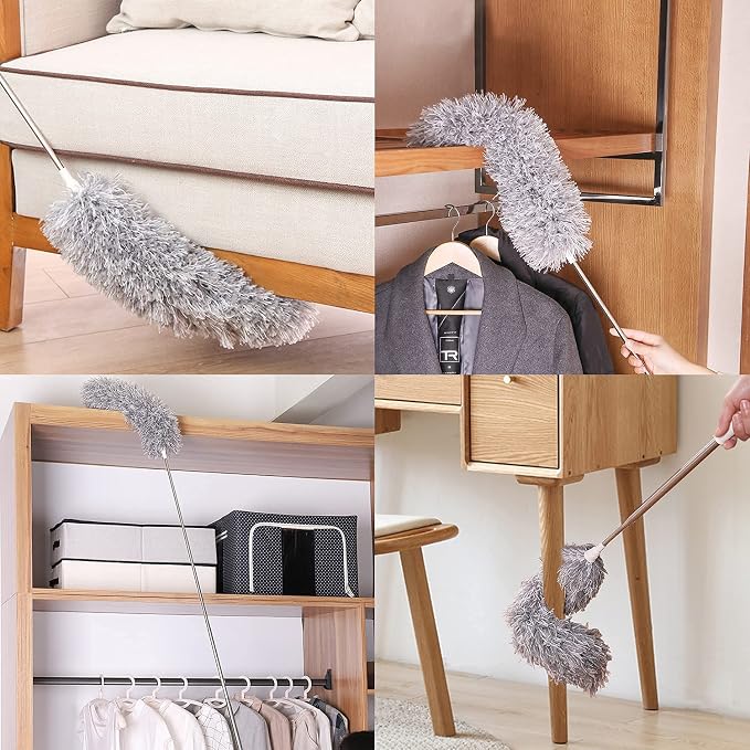 Dusters for Cleaning High Ceiling Fan, Newliton Microfiber Feather Duster with 30'' to 100'' Telescoping Extension Pole, Long Extendable Duster for Home Car Furniture Cobweb Gray