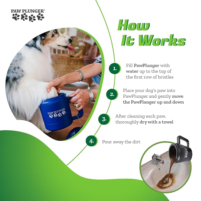 Paw Plunger for Dogs - Portable Dirty Paw Washer for Medium Sized Dogs – Ideal for Dogs Weighing 15-75lbs – Cleaner Pet Paws to Save Floors / Furniture / Carpet / Vehicle from Muddy Paw Prints – Blue