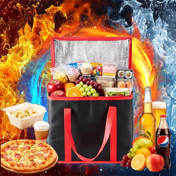Maxdot 4 Pack Insulated Food Delivery Bag and Portable Drink Carrier with Handle Cup Caddy Portable Storage Bag Hot& Cold Meal Carrier for Delivering Cold Hot Food Pizza Drinks Milk Tea Coffee