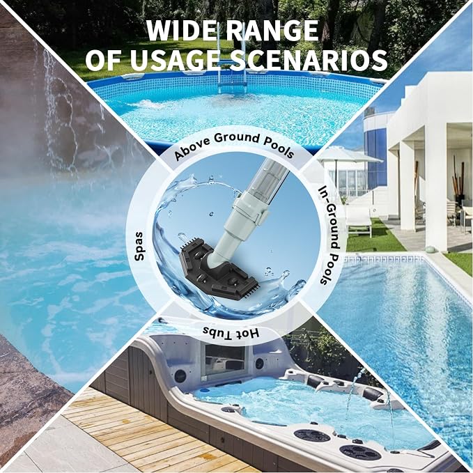 PoolMr Handheld Pool Vacuum for Above Ground Pool & Hot Tub Vacuum, with 2 Brush Heads, 90 Mins Running Time, 13.2 Gallons/Min Powerful Suction, Ideal for Cleaning Debris and Sand Underwater, Cyan