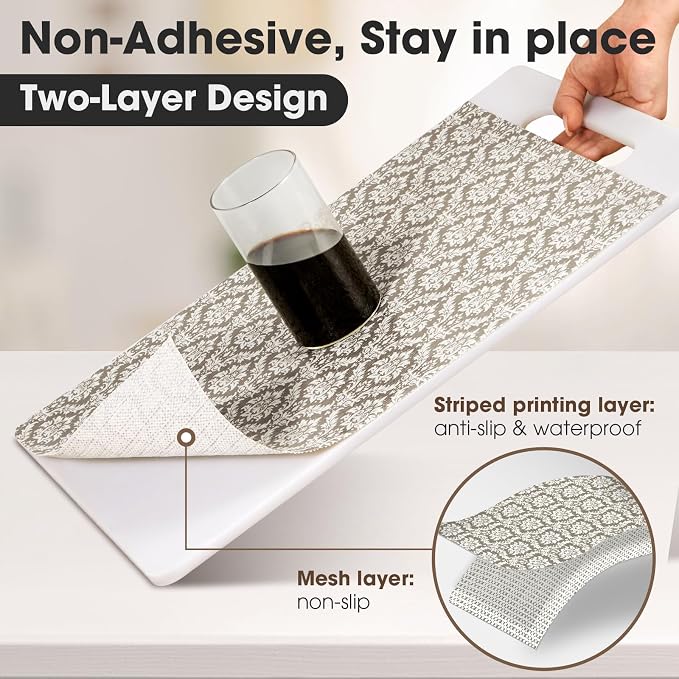Drawer and Shelf Liner, Non-Slip Kitchen Cabinet Liners Non-Adhesive Thick Strong Grip Waterproof Washable Mats Protect Dresser Shelves Cupboard Bathroom Cabinets, Boho: Beige, 12 in X 10 FT