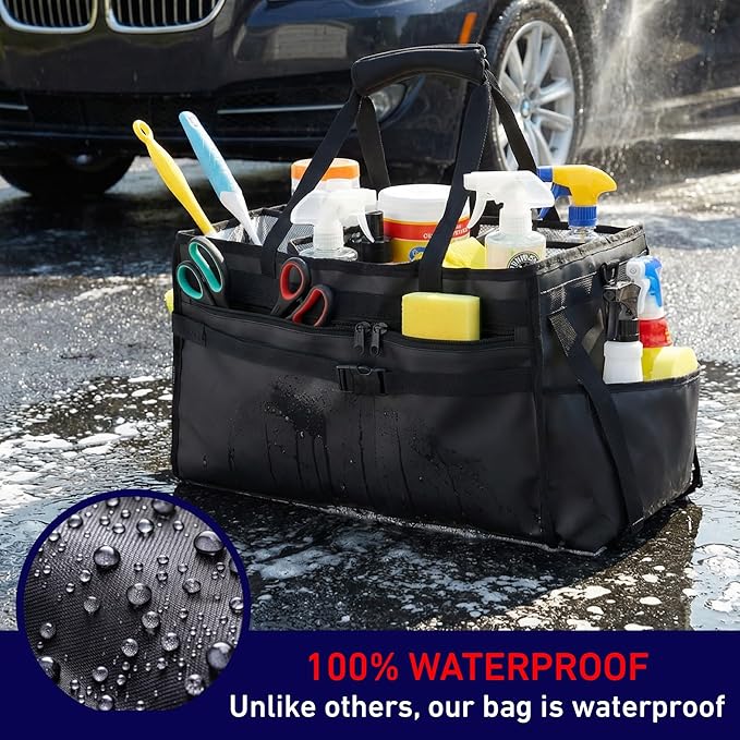 Nomad USA Wearable Cleaning Caddy Bag 100% Waterproof Cleaning Supplies Tote Bag w/Handle & Adjustable Shoulder Straps,Detachable Organizer for Kitchen,Housekeepers,Gardening,Hardware (Black)