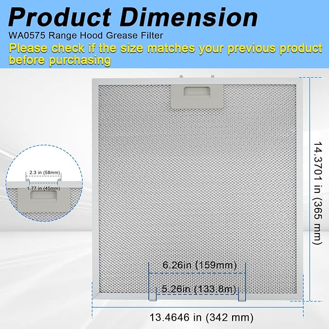 2-Pack Range Hood Grease Filters 14-3/8 X 13-1/2 Inches Compatible with Vissani 30-inch Pyramid Wall Mount Range Hood 5-Layer Aluminum Mesh Replace#: WA0575