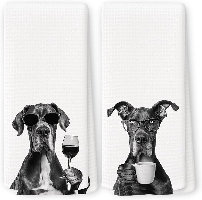 Funny Chef Great Dane Kitchen Towels Set of 2, Great Dane Dog Gifts for Women Dish Tea Towels for Kitchen, Dog Mom Lovers Owner Gifts Decorative Hand Towel, 16x24 Inch