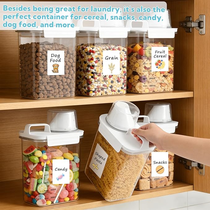 4 Pack Laundry Detergent Dispenser 61oz Plastic Liquid Detergent Dispenser with Label Powder Container & Scent Booster Beads Dispenser Fabric Softener Holder for Laundry Room Organization,Clear